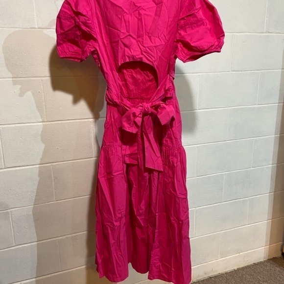 Soludos Women Palermo Dress MEDIUM Pink Raspberry Puff Sleeves Party Midi Cotton - Picture 4 of 7